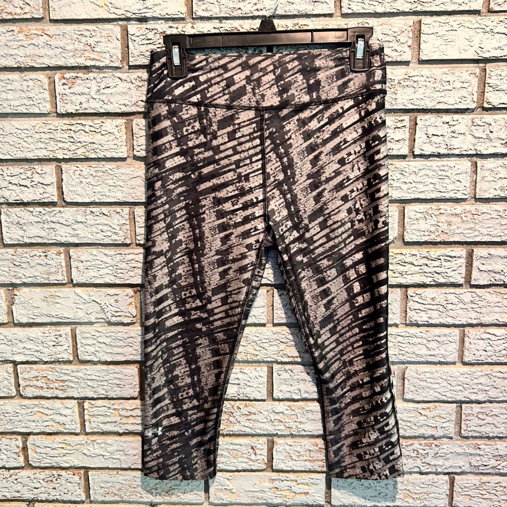 Under Armour HeatGear Compression Leggings Gray Black Abstract Print Crop Medium
